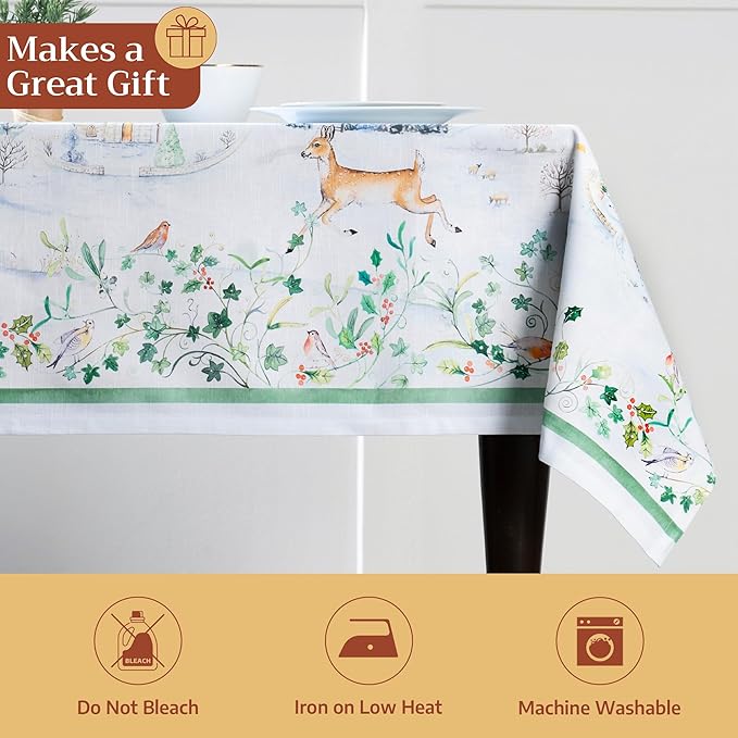 Maison d' Hermine Table Cloth Rectangle Table 100% Cotton 60 x 108 Inches Fall Tablecloth Reusable Everyday Use for Thanksgiving Christmas Decorations Dining Farmhouse Party (Snowy World)