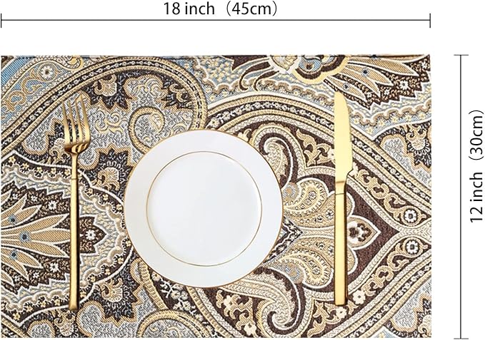 Luxury Retro placemats for Dinner Table Set of 4,Machine Washable Fabric Placemats Non-Slip Heat Resistant Indoor Dining Table mats placemats (Coffee, Set of 4)