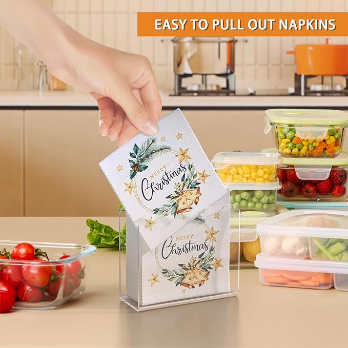 SILUT 2 Pack Clear Napkin Holder for Table, Acrylic Napkins Holder, Napkin Dispenser for Kitchen, Cocktail Napkin Holder for Restaurant, Bar napkin holder, Napkin Freestanding Holder