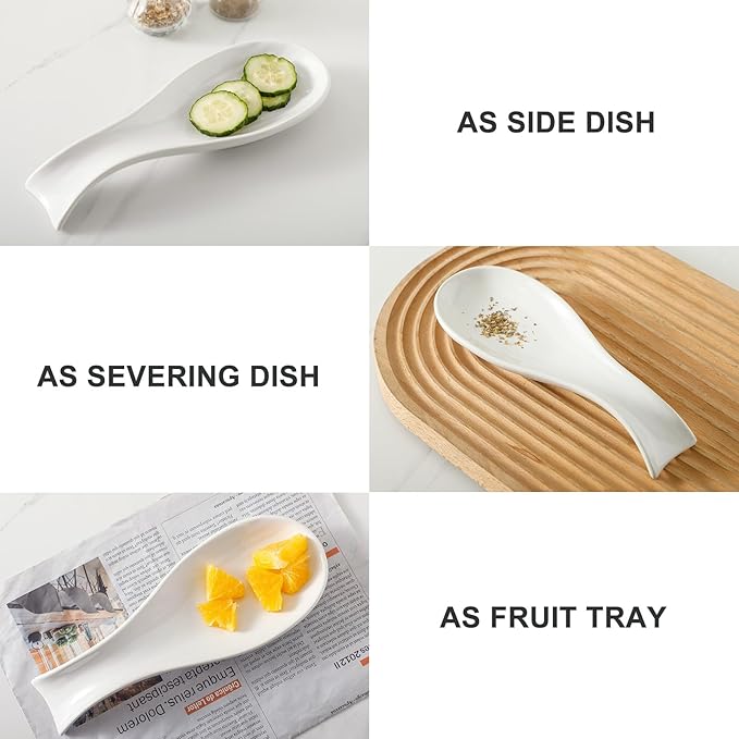 Ceramic Spoon Rest for Stove Top,Large 8.7 Inch Spoon Holder for Kitchen Counter,Porcelain Utensil Rest for Thankgiving and Christmas Gift,Dishwasher Safe and Heat-Resistant,White(1 PC)