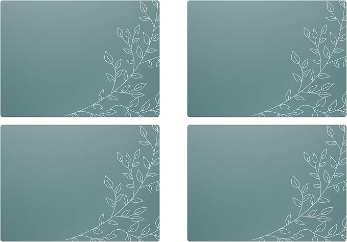 Royalty Art Teal Gray Boho Placemats, 4 Pc. Set, Non-Slip Cork Backed, Wipeable Heat Resistant Surface for Kitchen and Dining Table Protection, Cute Floral Pattern for Farmhouse or Rustic Decor