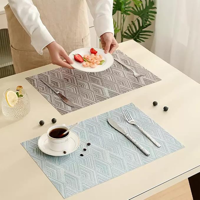 Druable Placemats Set of 8, Plastic Heat-Resistant Non-Slip Vinyl Place Mats Washable Easy to Clean Indoor Outdoor (18"x12", Blue)