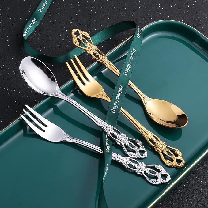 Gold Silverware Set for 12 Stainless Steel Flatware Set Palace Style Hollow Relief Decoration 48 Piece Cutlery Utensils Include Knives Forks and Spoons Tableware Set for Home Kitchen Restaurant Party