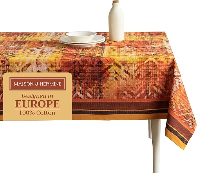 Maison d' Hermine Table Cloth Rectangle Table 100% Cotton 60 x 120 Inches Fall Tablecloth Reusable Everyday Use for Thanksgiving Christmas Decorations Dining Farmhouse Party (Thanksgiving Tartan)