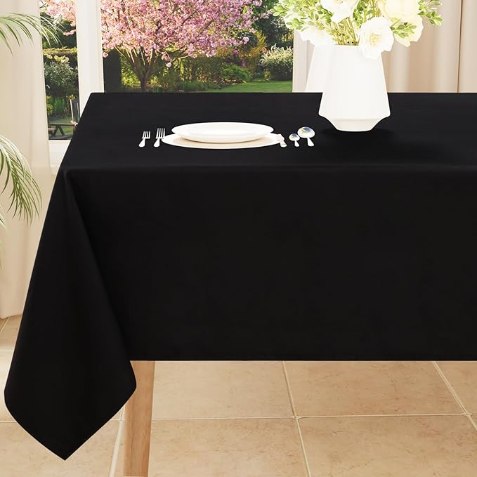 Smiry Rectangle Table Cloth, Waterproof Anti-Scratch Polyester Tablecloth, Decorative Washable Fabric Table Cover for Dining, Buffet, Parties and Outdoor, 54x78, Black