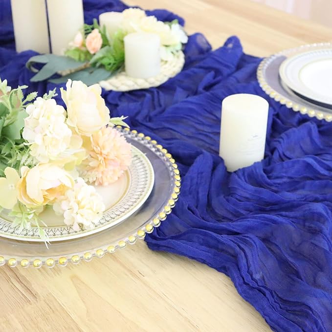 FUHSY Blue Cheesecloth Table Runner 5 Pack 10FT Cheese Cloth Table Runner Rustic Gauze Cheesecloth Table Runner Royal Blue Runners for Tables Boho Table Decorations for Wedding Birthday Party Events