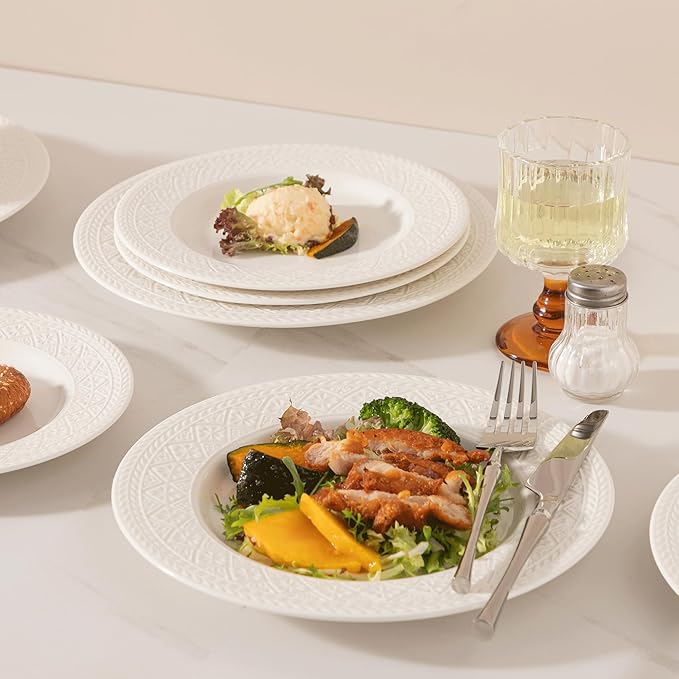 Dinnerware sets plates and bowls sets modern plates,Ceramic Dinnerware Sets,12 Pieces Porcelain Lightweight Plates,Scratch Resistant Dish Set (style - 13, 4 - Set (12pcs))