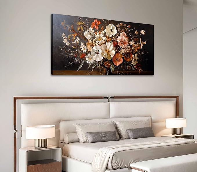 ADJUVANT Wall Art Vintage Floral Bouquet in Vase 40"L x 20"W, Flowers Canvas Painting Botanic Artwork Retro Blossoms Prints Graceful Floral Wall Decor for Living Room Bedroom Dining Room Home Office