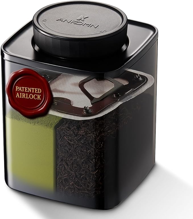 TeaVault Opaque Airtight Matcha Container – Loose Leaf Tea Storage Canister & Organizer for Freshness, Aroma & Flavor. Premium Storage for Matcha Powder, Tea Bags, Chai & Green Tea- 0.6 qt