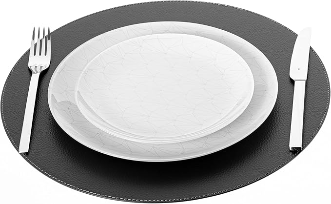Nikalaz Round Placemats Set (Pack of 4) Recycled Leather Table Mats 15 inches, Kitchen Dining Table Decor by Nikalaz (Black)