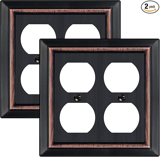 Metal Wall Plate for Electrical Outlets, Decorative Aged Bronze Switch Plates Outlet Cover, Light Switch Cover Plate, 2-Gang Wall Plates (Double Duplex Outlet, 2 Pack)