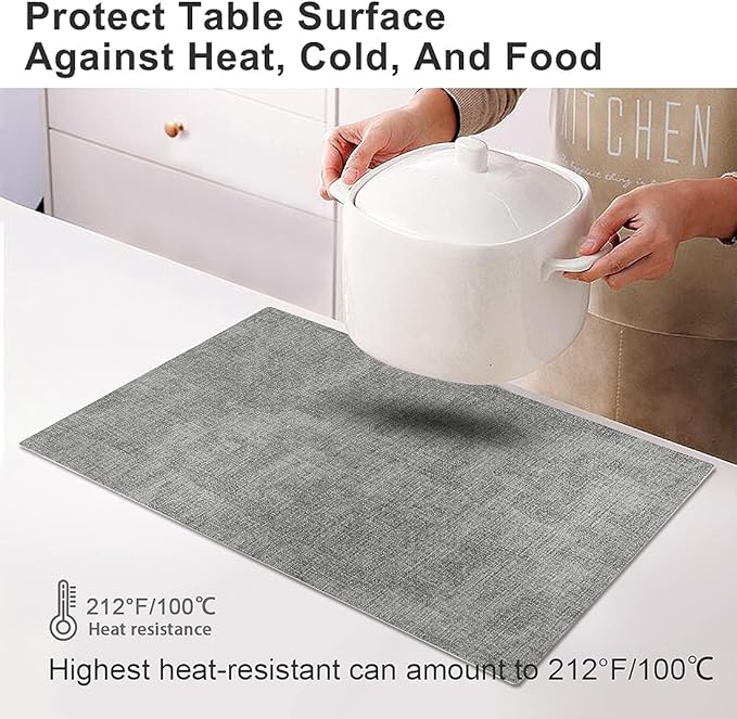 Leather Heat Resistant Placemats Set of 6 Waterproof Wipeable Washable PU Table Mats,Easy to Clean Anti-Slip Place Mats (Light Grey, 6)