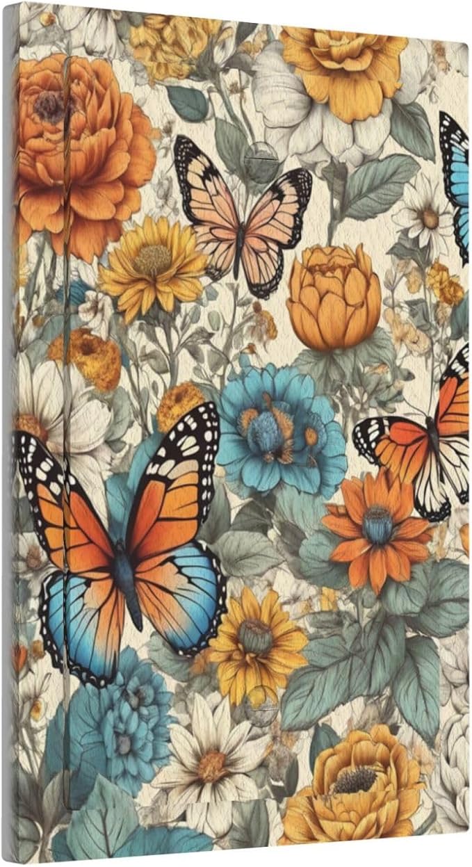 Light Switch Cover Vintage Colorful Floral Butterfly Flowers Wall Plate Cover 1 Gang Blank No Device Decorative Outlet Covers Electrical Switchplate for Bathroom Bedroom Decor
