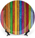 Ceramic Plates, Abstract Decorative Ceramic Plates, Vibrant Wooden Artistic Cheerful Art Rainbow Image, 8 Inch, for Dining, Parties, Wedding, Multicolor