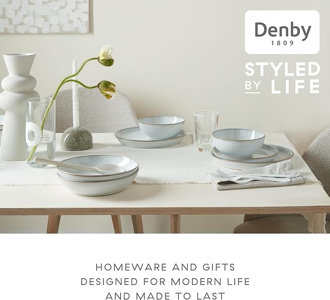 Denby - White Speckle Medium Plates Set of 6 - White Reactive Glaze Neutral Patterned - Dishwasher, Microwave Safe Crockery 8.25" - Ceramic Stoneware Tableware - Chip & Crack Resistant