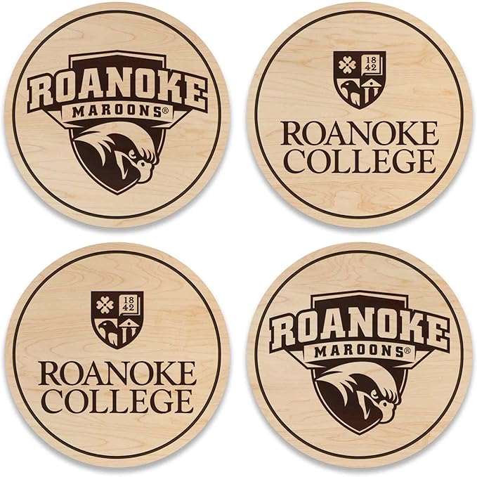 LazerEdge Roanoke Maroons Wooden Coaster Set - Maple Wood - Officially Licensed Product - 4-Pack