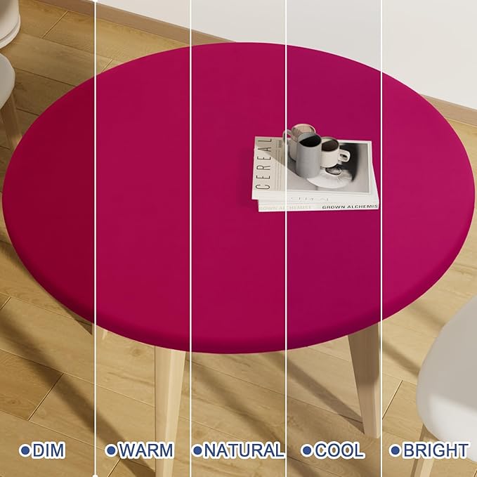 Round Spandex Tablecloth 2 Pack, Elastic Fitted Waterproof Tablecloths for 57"-68" Tables, Stretch Washable Picnic Table Cover for Camping, Dining, Indoor and Outdoor, Fuchsia
