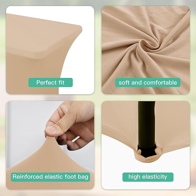 6Pack 8FT Table Cloth for Rectangular Fitted Events Stretch Champagne Table Covers Washable Spandex Tablecloth Protector for Party, Wedding, Cocktail, Banquet, Festival