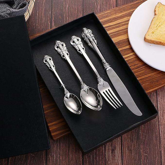 Silverware Set 18/10 Stainless Steel Flatware Sets Palace Style 40 Piece Delicate Cutlery Set for 10 Durable Home Kitchen Wedding Tableware Utensil Include Knifes Teaspoons Forks and Spoons