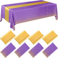 Breling 8 Pack Purple and Gold Disposable Plastic Tablecloths and Satin Table Runner Set, 54 x 108 Inch Tablecloth, 12 x 108 Inch Table Runners for Wedding Graduation Birthday Baby Shower New Year