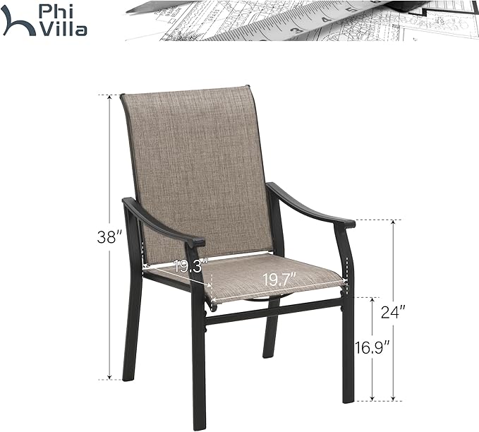 PHI VILLA Outdoor Dining Chairs Set of 6, Breathable Textilene Fabric and Metal Frame with Backrest and Armrest,Quick-Dry and Rustproof,Patio Chairs for Lawn,Garden