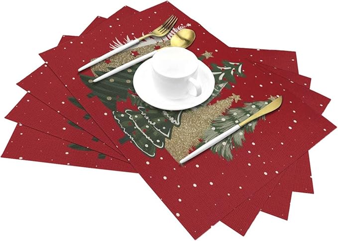 Christmas Placemats 12x18 Inches Set of 4,Red Green Christmas Tree Decorative Rectangle Winter Decoration Table Mats for Party, Home Kitchen,Dining Table Decoration