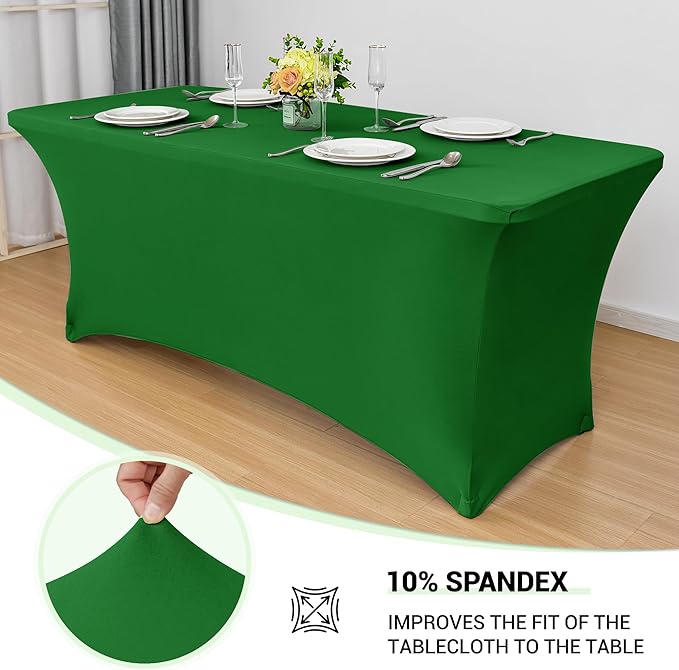 Obstal 6 Pack Stretch Spandex Green Table Covers for 6 Foot Tables - 6 FT Universal Rectangular Fitted Tablecloth Protector for Wedding, Banquet, Party, 72 Length x 30 Width x 30 Height Inches