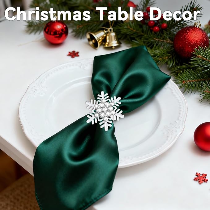 ZeeDix Set of 6 Christmas Snowflake Napkin Rings for Dinning Table Setting- White Rustic Dinner Tables Setting Decoration for Wedding Receptions, Christmas Holiday Party Dinner Parties