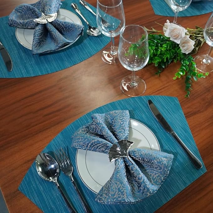 Red-A Woven Vinyl Placemats for Dining Table Durable Heat Resistant Washable Placemats for Round Table,Placemats Set of 4,Blue