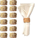 Set 12 Woven Water Hyacinth Napkin Rings | Rustic Boho Wicker Napkin Holders | Natural Farmhouse Rattan Napkin Ring for Christmas, Thanksgiving Dining Table, Wedding Party