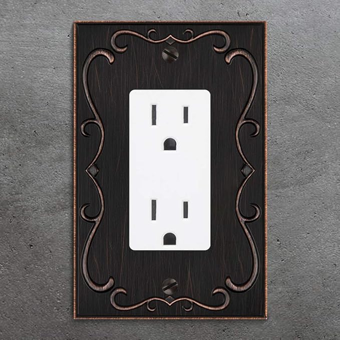 French Cabriole Decorative Wall Plate Switch Plate Outlet Cover (Single Decorator, 3 Pack, Aged Bronze)