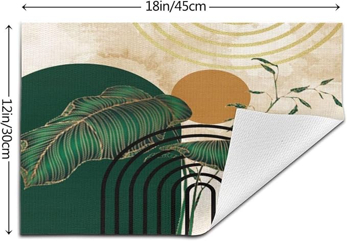 Abstract Emerald Placemats Minimalist Modern Contemporary Aesthetic Vintage Arch Neutral Washable Place Mats 12x18Inch for Dining Kitchen Farmhouse Decor 4 PCS