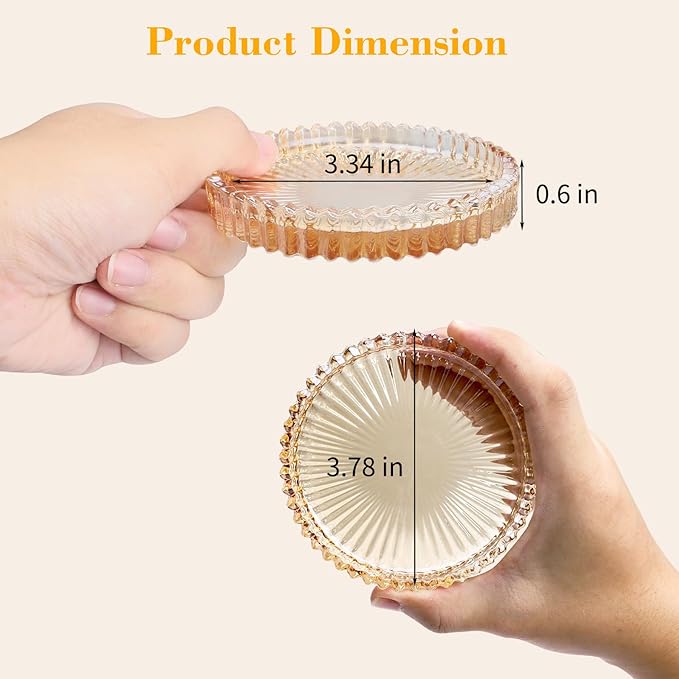 Glass Coasters Set of 4 for Drinks, Round Modern Set with Raised Edge Lip, Decorative & Aesthetic for Dining Table, Living Room, Office Desk