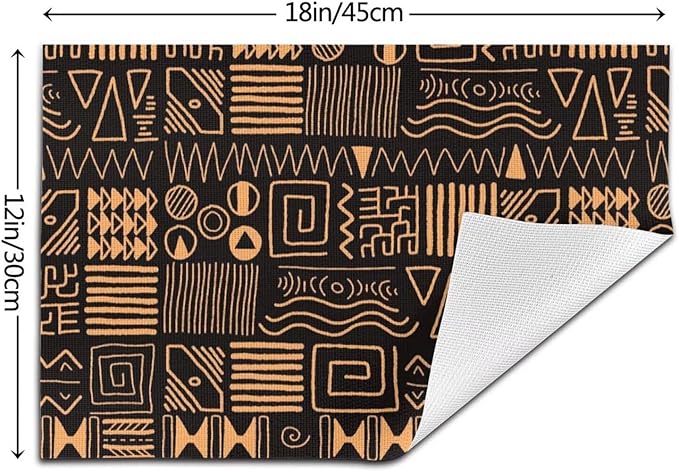 African Ethnic Pattern Placemats Set of 6 Abstract Tribal Art Wipeable Table Mats Reusable Washable PVC Rectangle Place Mats for Kitchen Dining Home Decor 12x18 Inches