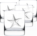 Bevvee Starfish Rocks Glass - Beach Themed Decor and Decorative Ocean Glassware Gifts for Women and Men - Set of 4-10.25 Oz Glasses