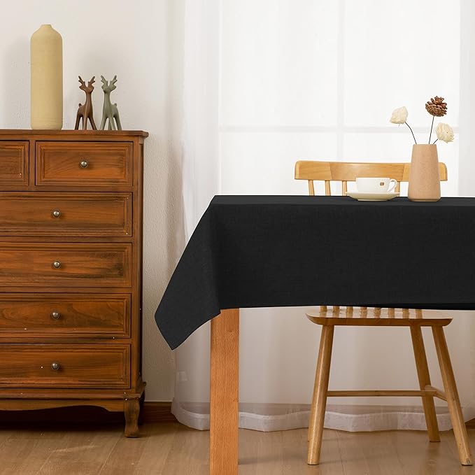 Hiasan 2 Pack Faux Linen Rectangle Tablecloth - Wrinkle and Stain Resistant Washable Table Cloth for Kitchen Dining Room Holiday Table Cover for Party Dinner, Black, 54 x 120 Inch