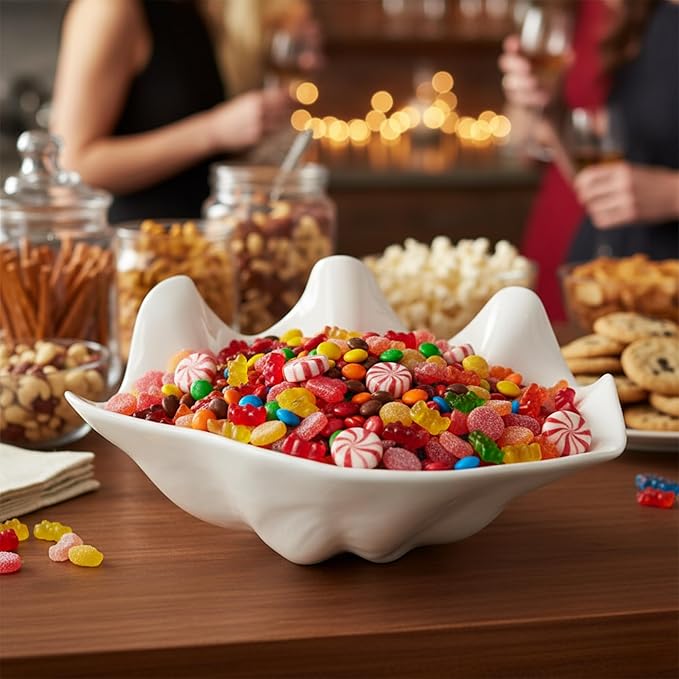 Coastal White Shell Serving Bowl, 20 oz Medium Plastic Dishes for Snacks, Candy, Nuts, Dips, Jewelry, Keys, Soap – Kitchen, Tabletop, Parties & Beach-Themed Decor (1 PACK)