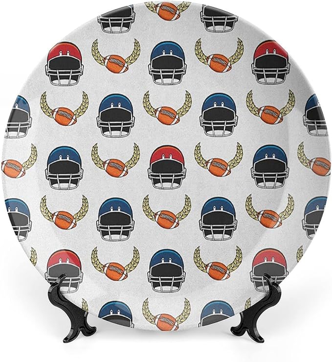 Ceramic Display Plate, American Football Ceramic Hanging Decorative Plate, Rugby Championship Professional League Fun Game, 10 Inch, Living Room Kitchen Decoration Household, Multicolor