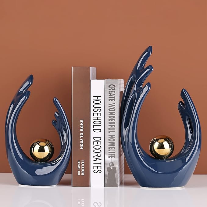LCCCK 12" H Navy Blue Aesthetic Room Decor Accent, TV Stand Funky Table Centerpiece, Abstract Art Ceramic Statue and Sculpture, Blue Decor for Living Room, Bookshelf Decorative Objects, Shelf Decor