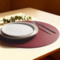Round Vinyl Burgundy Placemats Set of 6, Faux Leather Waterproof Wipeable Heat Resistant Place Mats, Washable Table Mats for Halloween, Thanksgiving & Christmas Dinner(Burgundy)