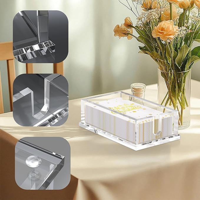 Transparent Acrylic Napkin Holder Clear Guest Paper Disposable Hand Towel Dispenser Tray Organizer For Table Home Kitchen Restaurant and Hotel Business