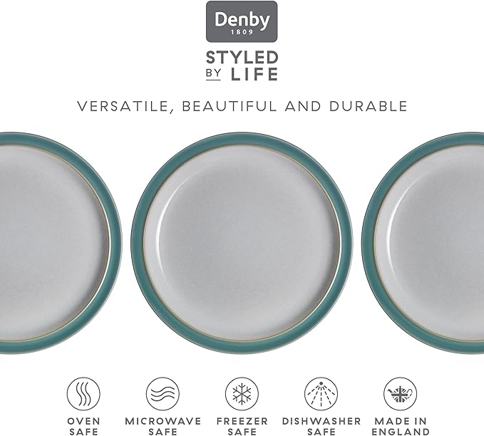 Denby - Elements Fern Green Dinner Plates Set of 4 - Contemporary Design - Ceramic Stoneware Tableware - Dishwasher & Microwave Safe - Scratch Resistant - 10.4in Large Everyday Dinnerware Plates
