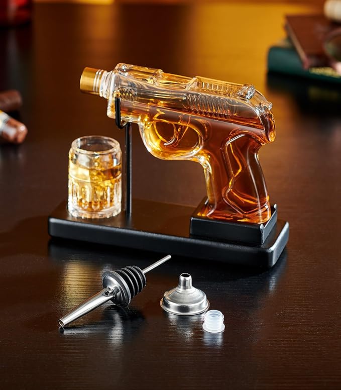Birthday Gifts for Men Dad, Kollea Gun Whiskey Decanter Sets for Men, Shot Glass, Funny Gift Idea for Him Brother, Liquor Dispenser for Bar, Alcohol, Anniversary, Military Present, Cave, New Year