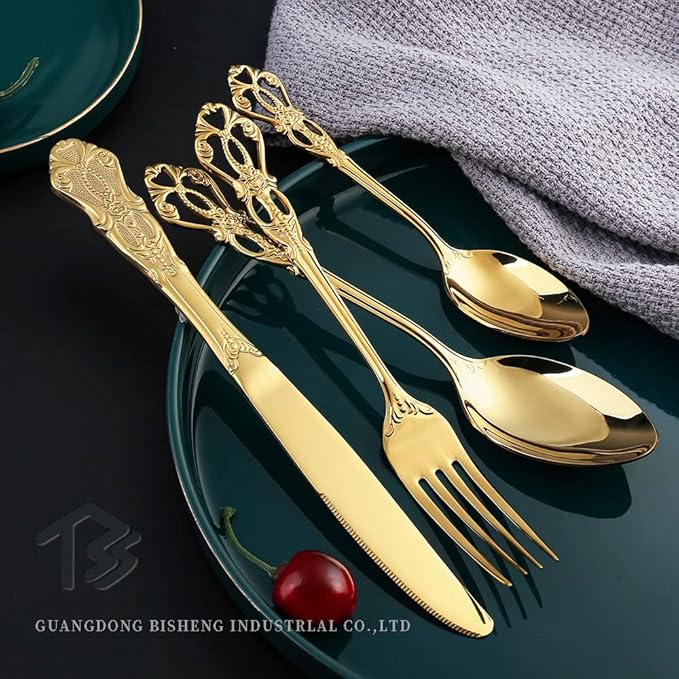 Gold Silverware Set for 14 Stainless Steel Flatware Set Palace Style Hollow Relief Decoration 56 Piece Cutlery Utensils Include Knives Forks and Spoons Tableware Set for Home Kitchen Restaurant Party