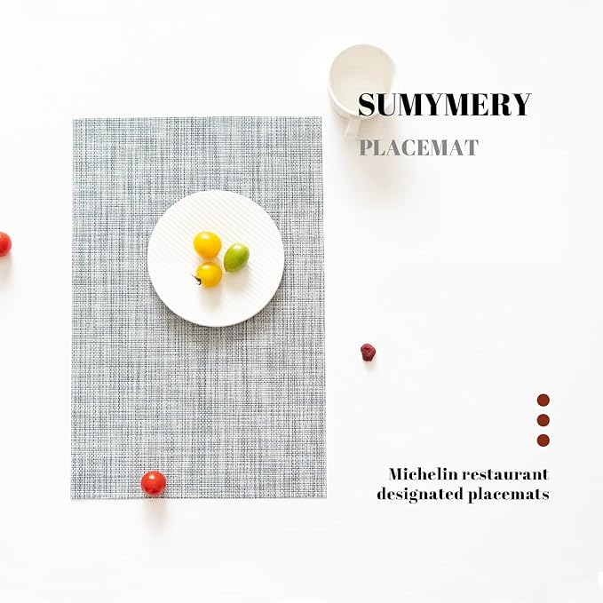 Placemats Set of 4 Vinyl/Plastic Woven Place Mats for Kitchen Table Indoor/Outdoor Washable Placemat Wipeable Dining Table Mats (Grey,4)