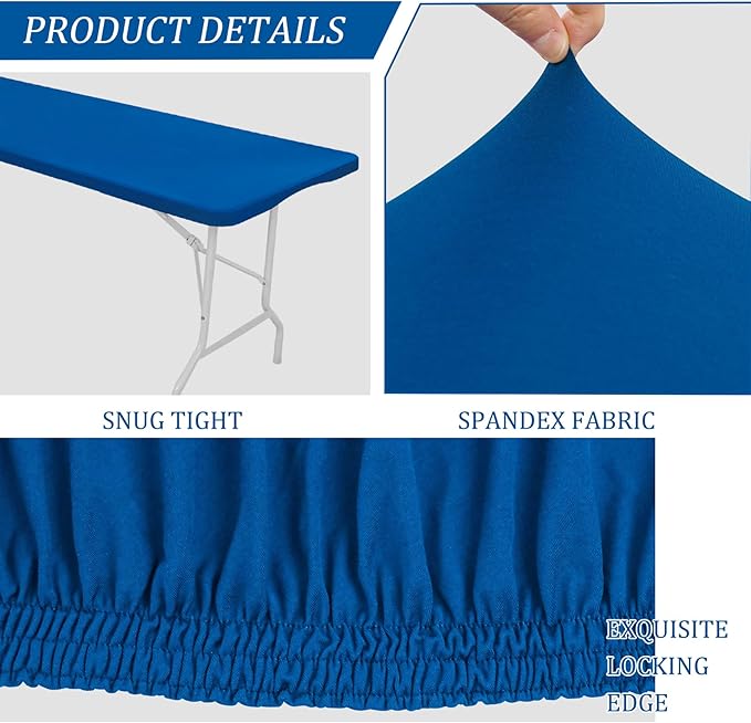4 Pack Spandex Tablecloth Table Top Cap Cover Washable Elastic Rectangle Tablecloth for 6 FT Folding Tables for Indoor Outdoor Party (72 x 30 Inches, Blue)