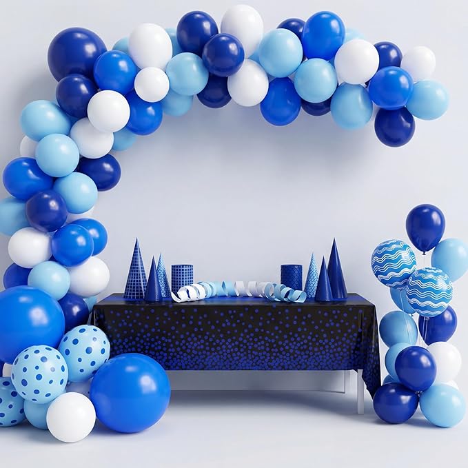 Oudain 6 Pcs Blue and Black Tablecloth for Parties Plastic Dot Tablecloths Printed Table Runner Waterproof Disposable Rectangle Table Cover for Christmas Birthday Wedding Party, 54" x 108"