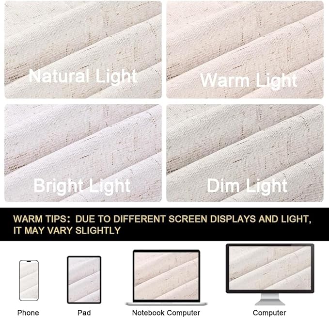 PrinceDeco 100% Blackout Curtains 120 Inches Long with Thermal Insulated White Liner Linen Textured Blackout Curtains for Bedroom, W52 x L120, 2 Panels,120 inch Length for Doorway, Office, Ivory