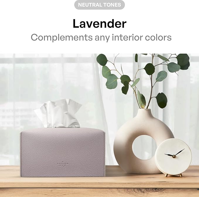 Carrotez Tissue Box Cover, [Refined] Modern PU Leather Rectangular Tissue Box Holder - Decorative Holder/Organizer for Bathroom Vanity Countertop, Night Stands, Office Desk 9.5"X5"X5" - Lavender