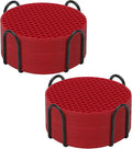 Silicone Coaster Set of 16 with Holder, Drinks Coasters, Suitable for Hot or Cold Cups, Anti-Slip, Non-Stick, Anti-Overflow Tabletop Protection and Decor (Wine Red, 16 Pcs)